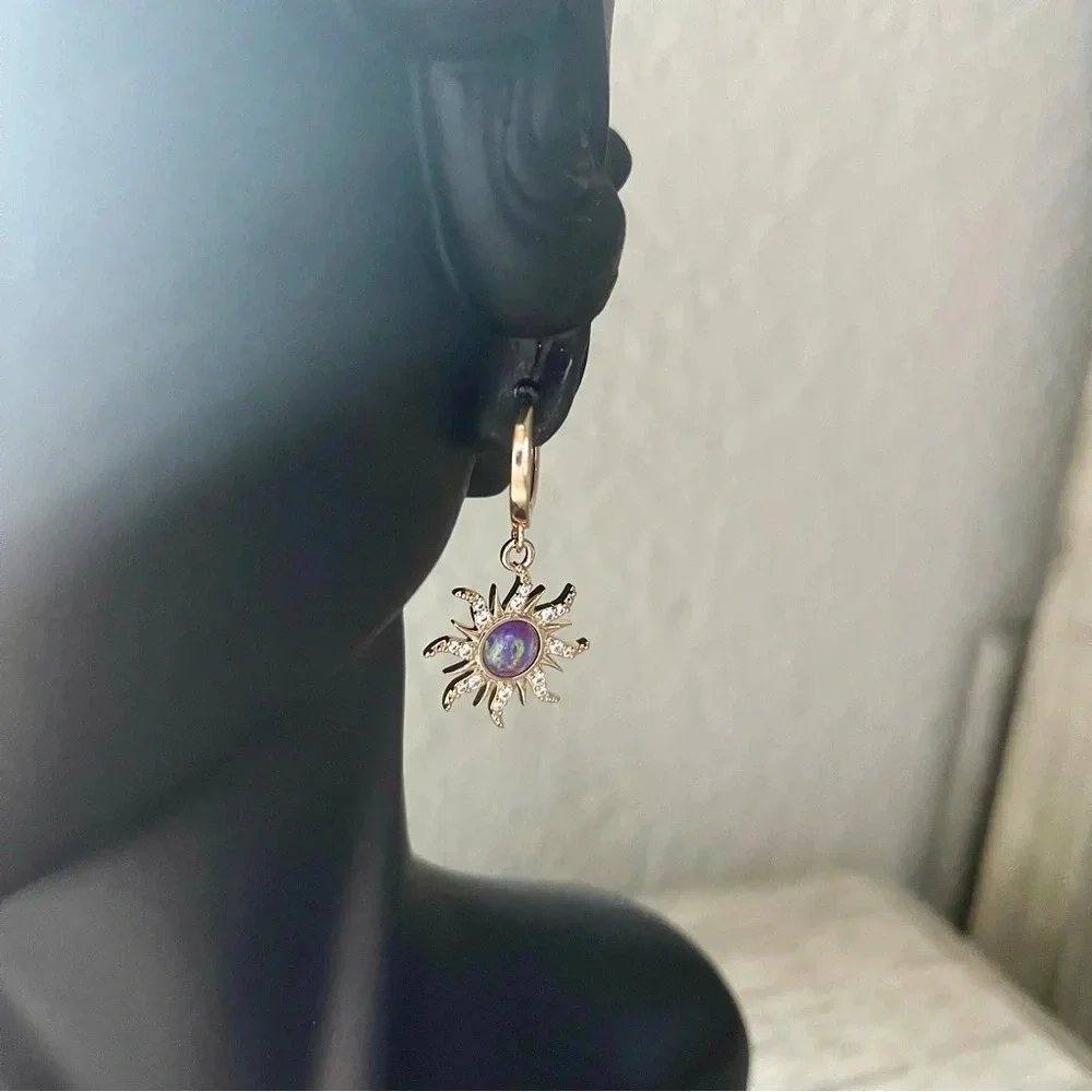 New! Purple Gold Sun Earrings & Necklace Sundrop Earrings Set 18k gold Plated